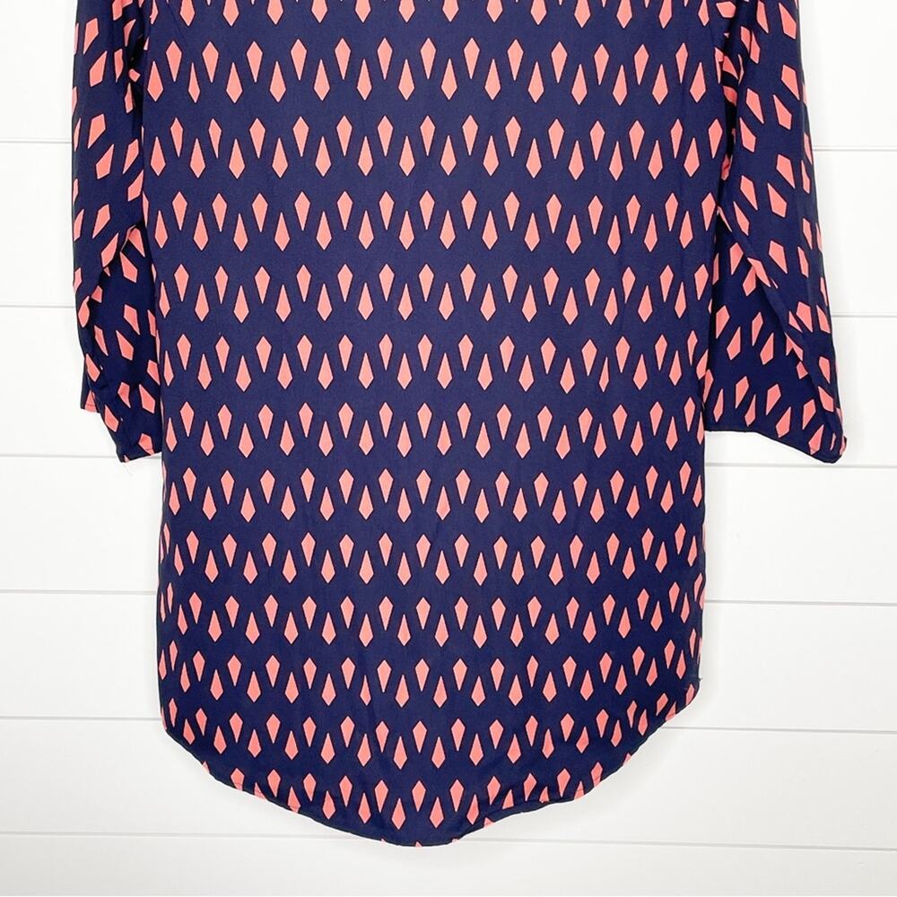 19 Cooper Clemency Diamond Print Split Neck Tunic Top Navy Orange Size Small - Picture 7 of 8